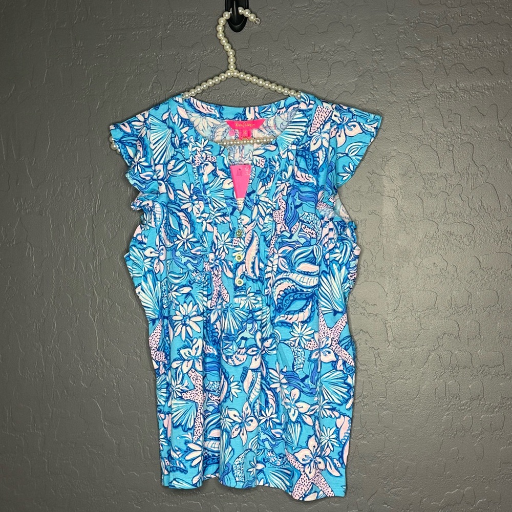 Lily Pulitzer Amalfi Blue Sounds of Sirens Top